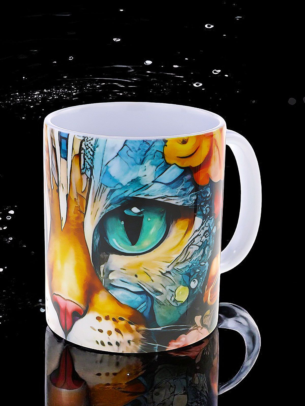 Кружка керамическая с изображением яркого кота, город Казань. Объем 330мл.