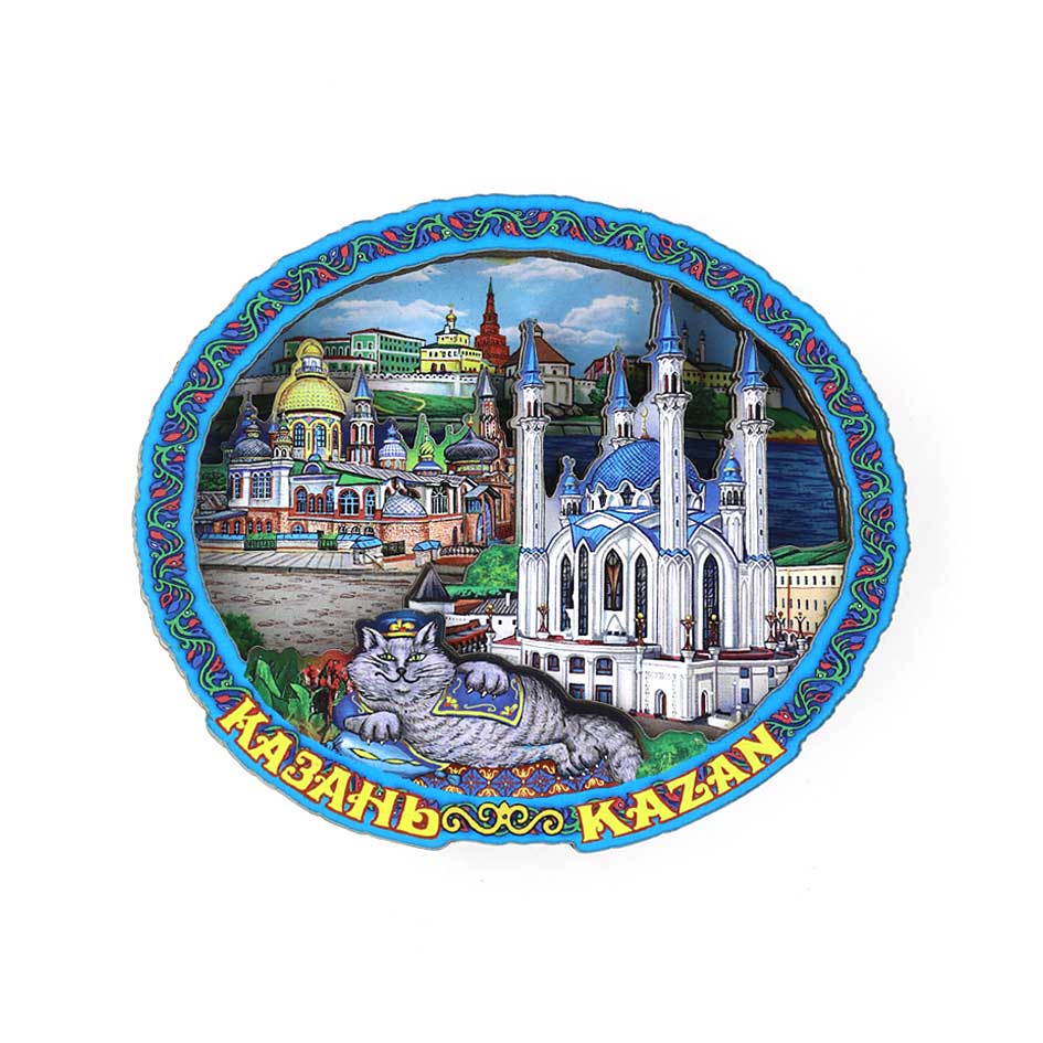 Магнит дерево 3д Казань овал кот коллаж
