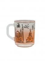 Кружка стеклянная с изображением достопримечательностей Казани, прямая, оранжевый цвет, 250мл., для чая и кофе