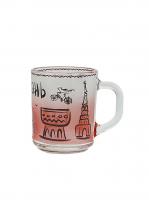 Кружка стеклянная с изображением достопримечательностей Казани, прямая, красный цвет, 250мл., для чая и кофе