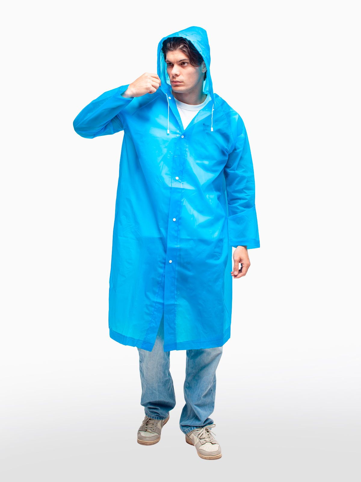 Набор из 2-х дождевиков с клапаном для рюкзака и капюшоном женский / мужской / универсальный, на кнопках, полиэтилен, цвета синие
