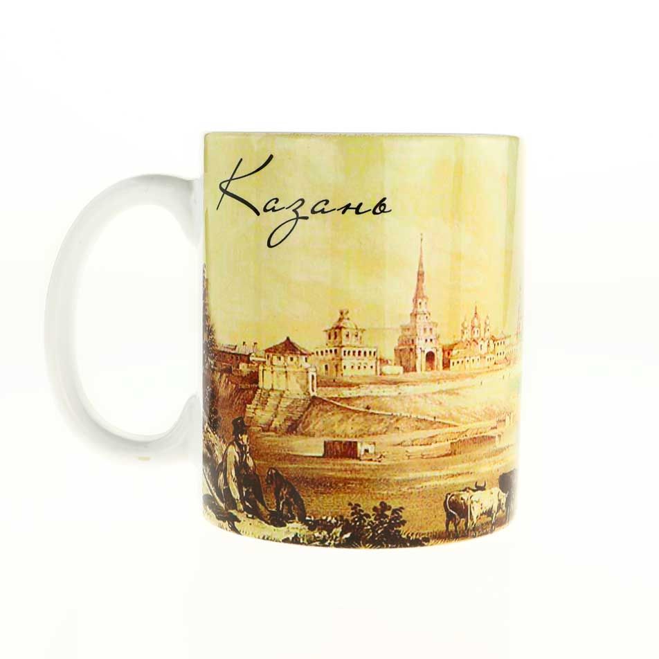 Кружка керамическая с принтом "Казанский кремль: прошлое и настоящее" архитектура города.