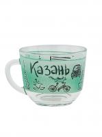 Кружка стеклянная с изображением достопримечательностей Казани, детская, зеленый цвет, 200мл., для чая и кофе