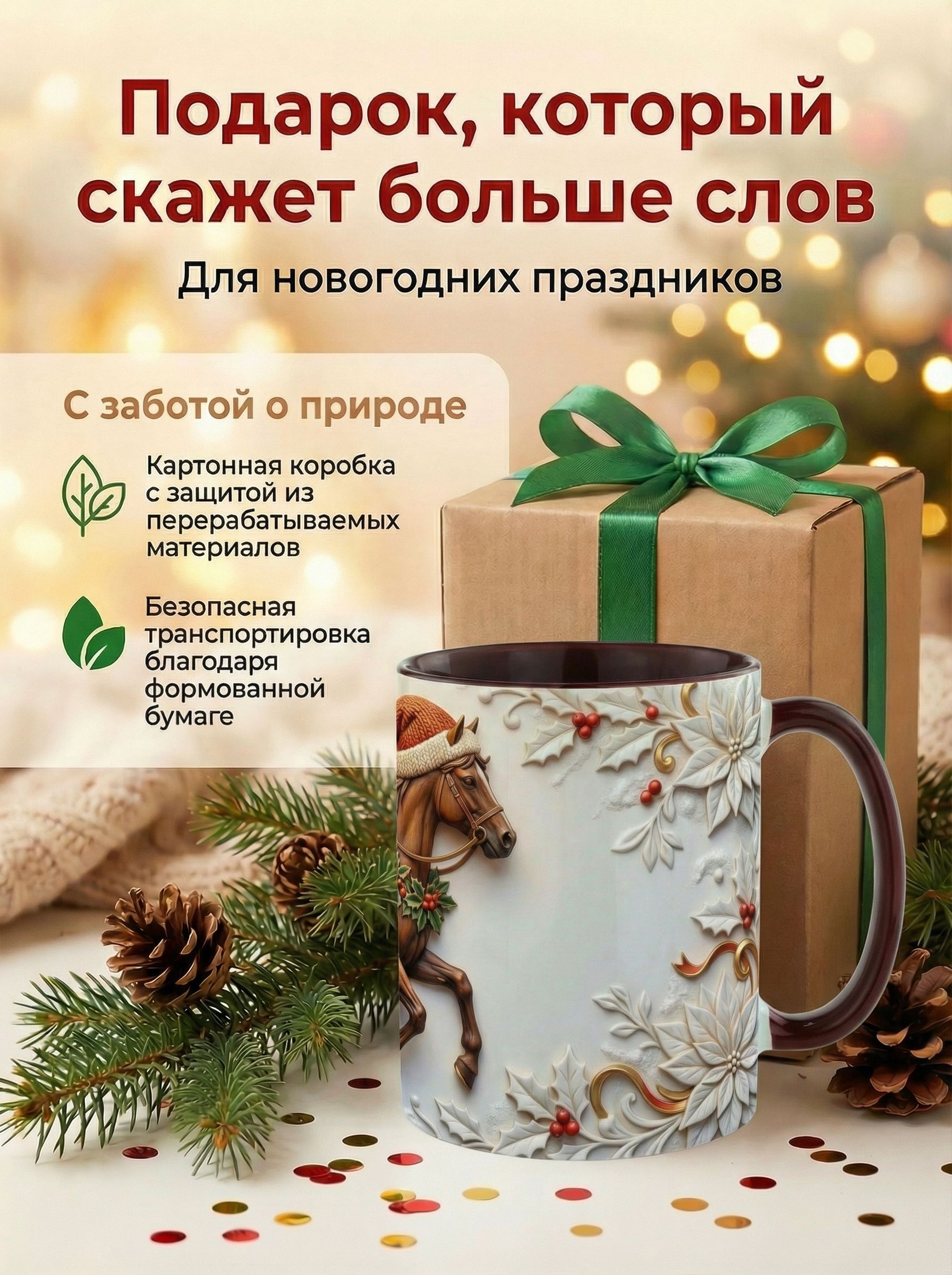 Кружка керамическая "Гнедой Конь 2026" 330мл. - Гармония силы и уюта в новом году!