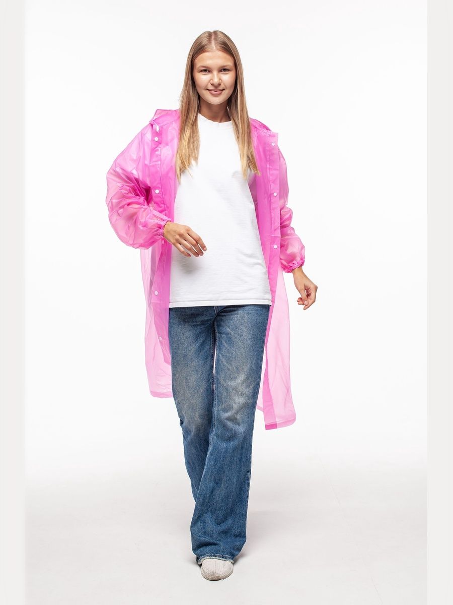 Набор из 2-х дождевиков водонепроницаемых c капюшоном женский / мужской / универсальный, на кнопках, полиэтилен, 15 мкм, цвета розовые