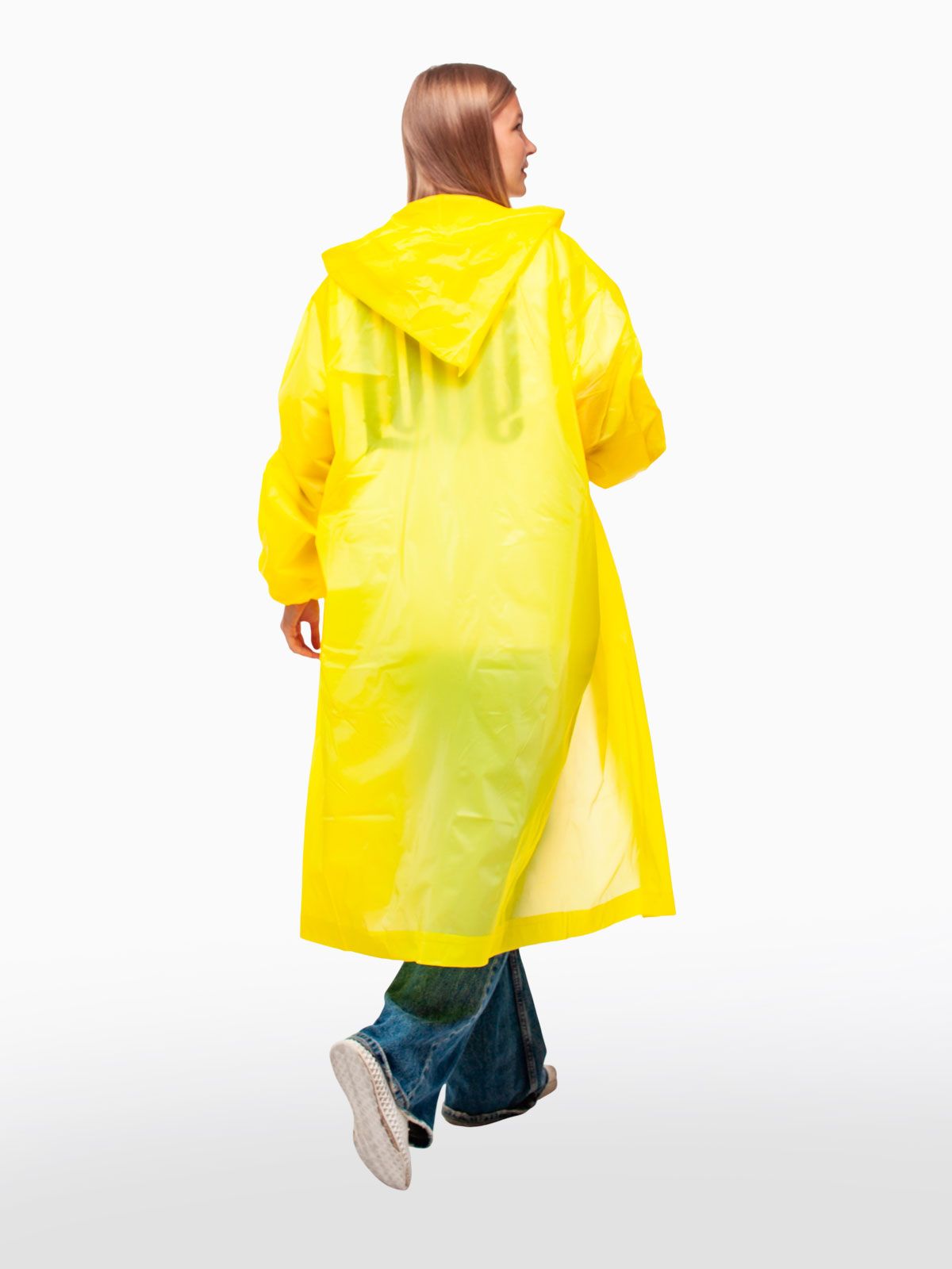 Дождевик водонепроницаемый c капюшоном женский / мужской / универсальный, на кнопках, полиэтилен, 15 мкм, цвет желтый