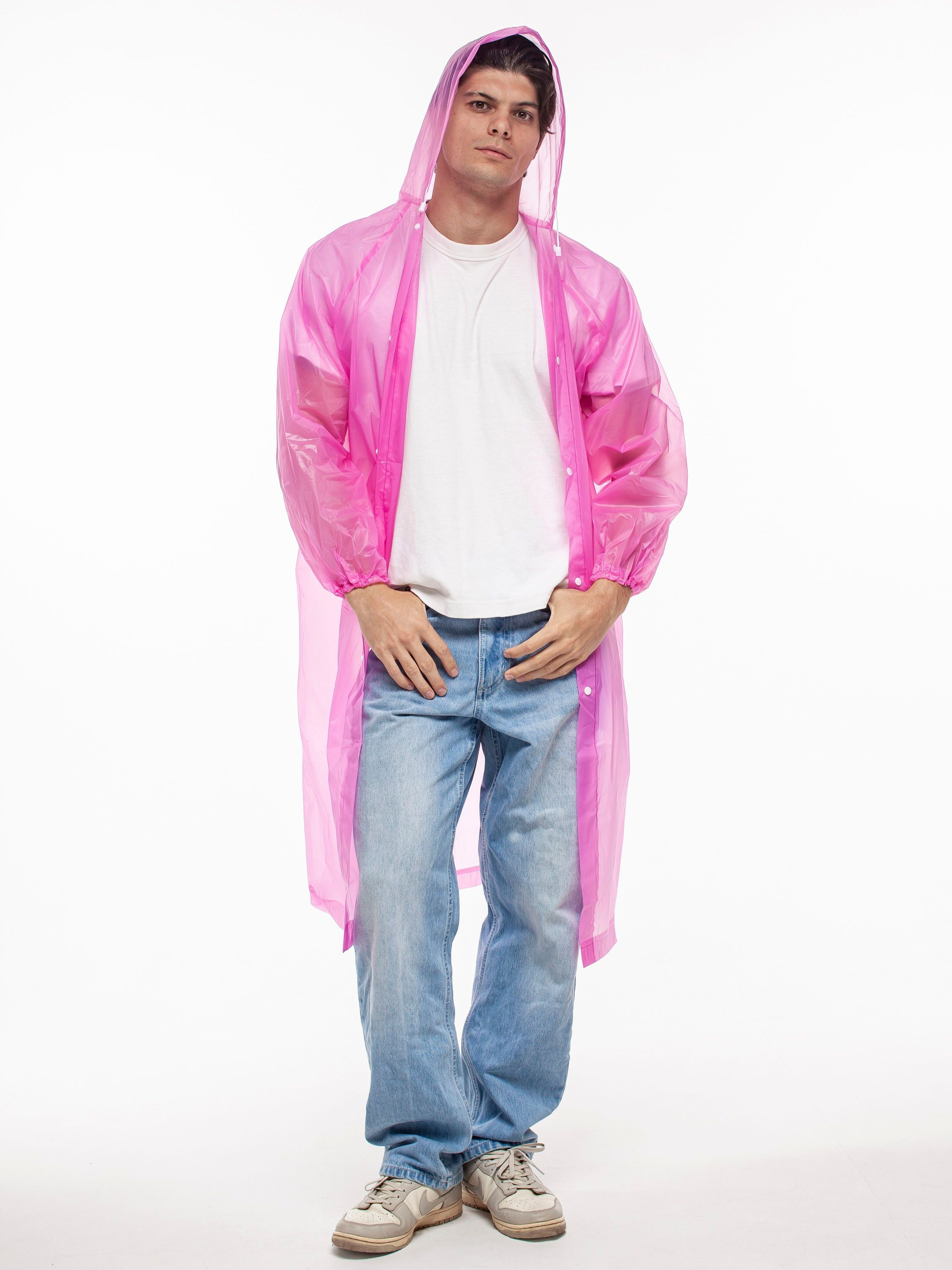 Набор из 2-х дождевиков водонепроницаемых c капюшоном женский / мужской / универсальный, на кнопках, полиэтилен, 15 мкм, цвета розовые