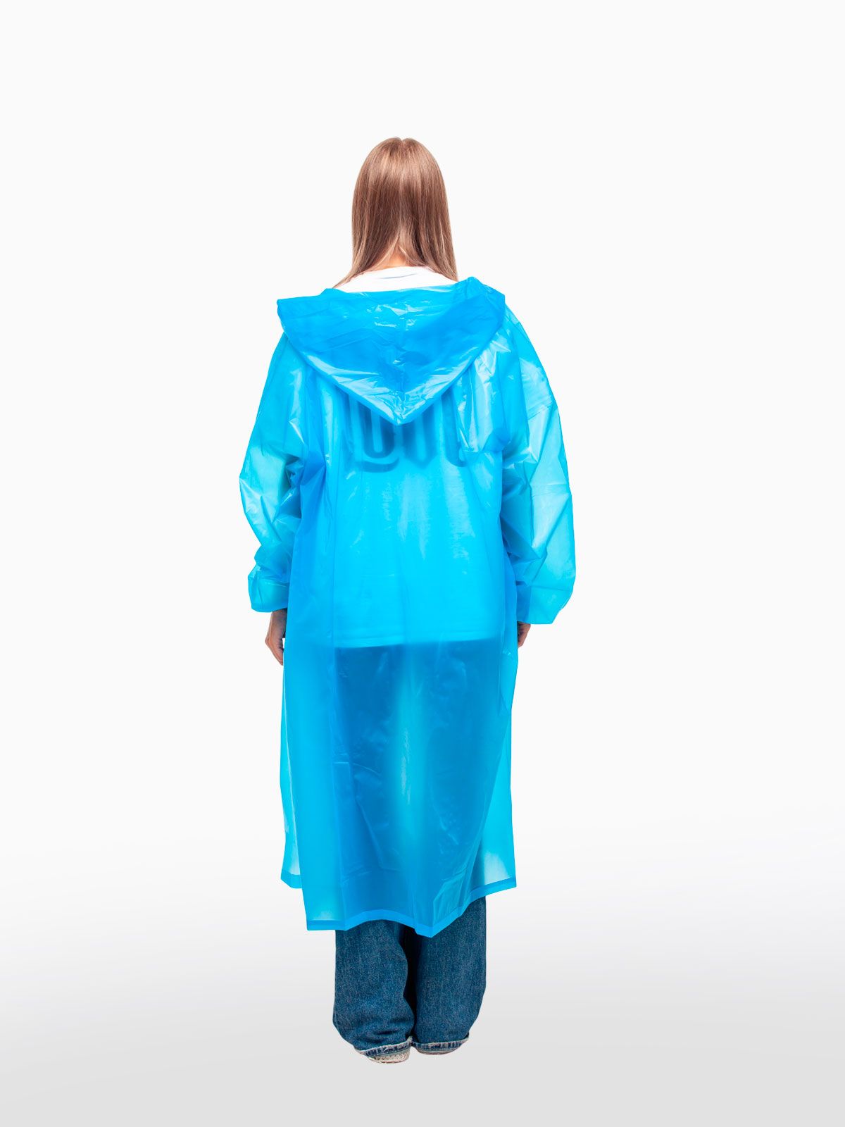 Дождевик водонепроницаемый c капюшоном женский / мужской / универсальный, на кнопках, полиэтилен, 15 мкм, цвет синий
