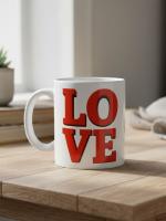 Керамическая кружка "LOVE" с надписью и сердечками