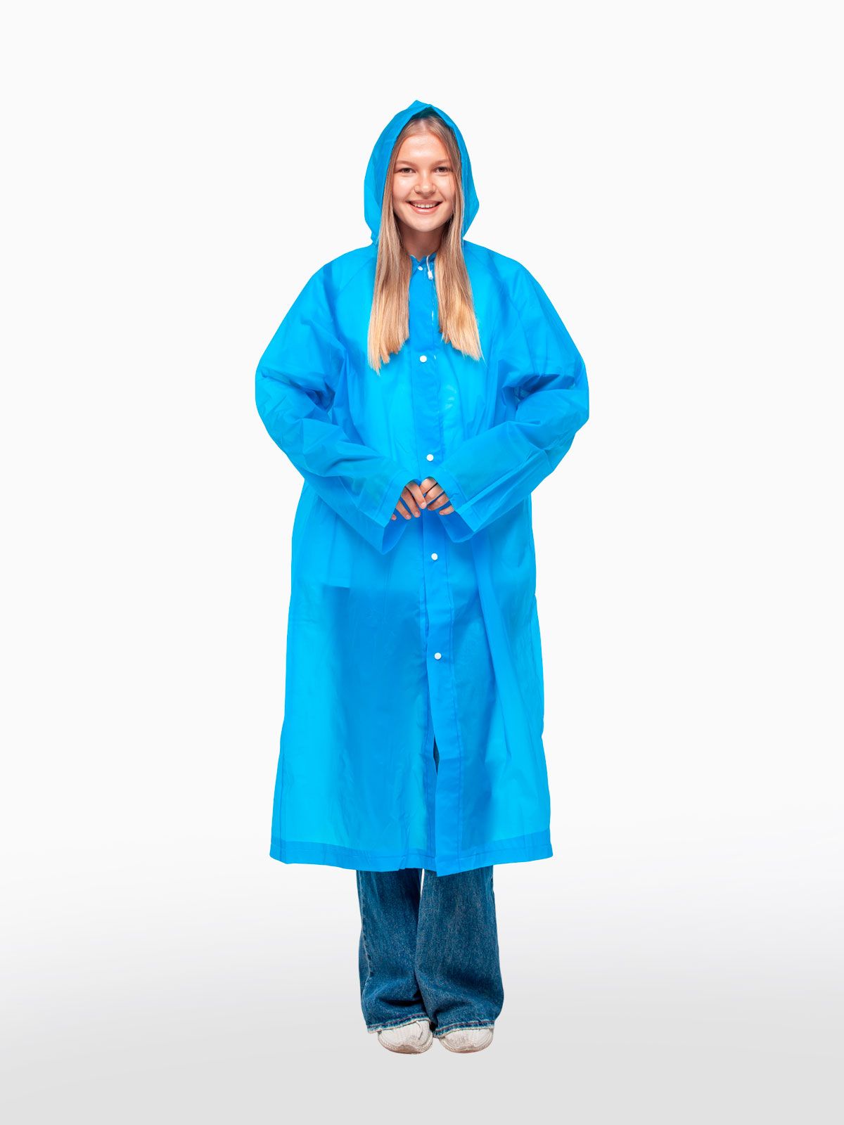 Набор из 2-х дождевиков с клапаном для рюкзака и капюшоном женский / мужской / универсальный, на кнопках, полиэтилен, цвета синие