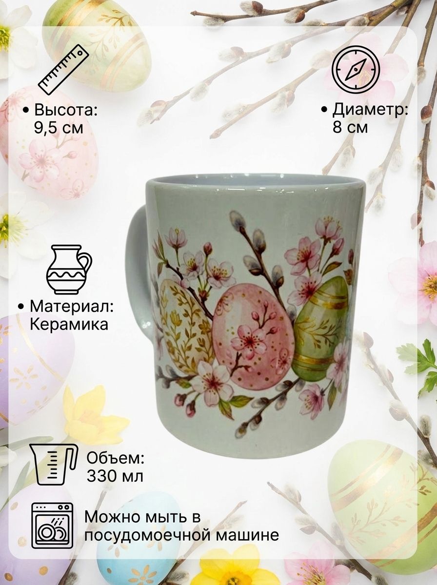 Керамическая кружка "Светлая Пасха" 2026 года, принт пасхальных яичек