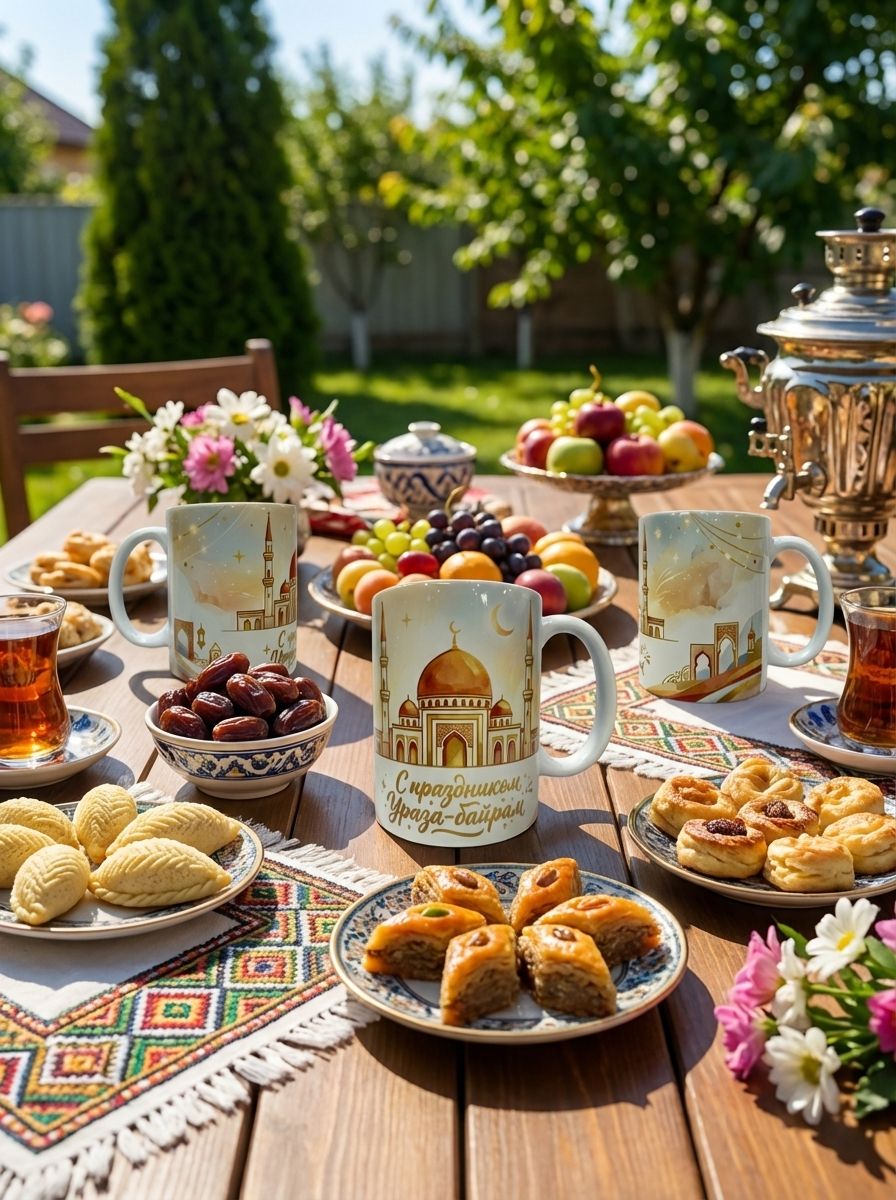 Керамическая кружка с праздником Ураза байрам, изображение мечети.