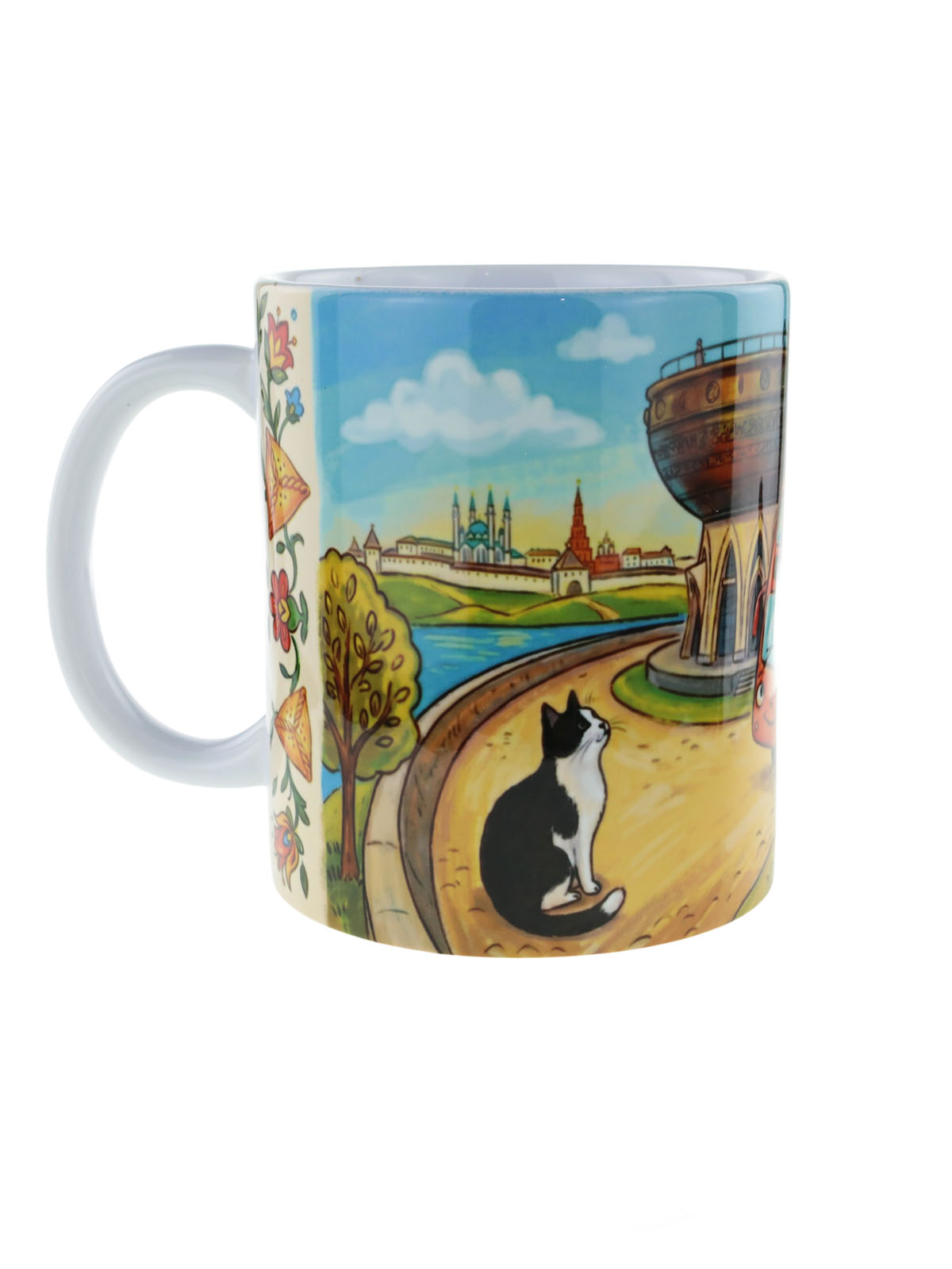 Керамическая кружка "Котовасия в Казани" с уникальным рисунком , объем 330мл.