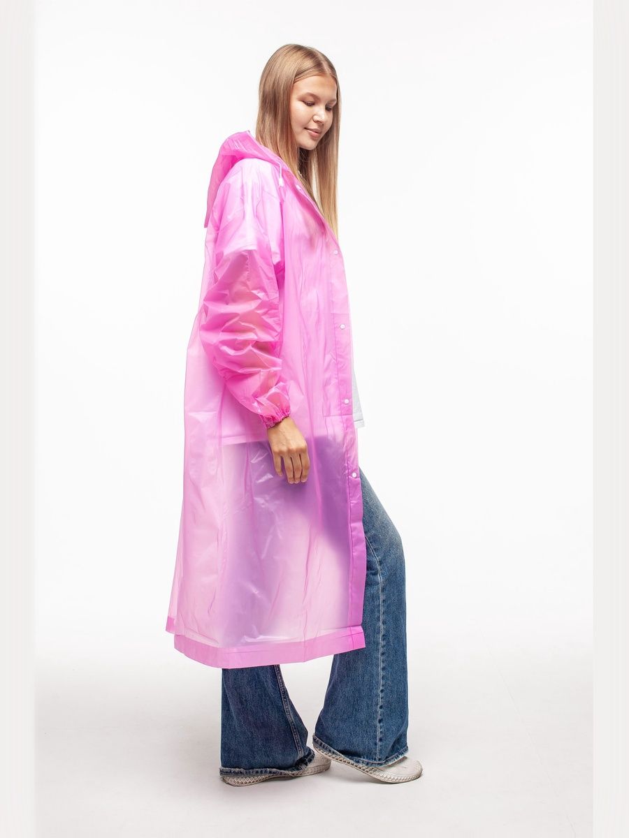 Набор из 2-х дождевиков водонепроницаемых c капюшоном женский / мужской / универсальный, на кнопках, полиэтилен, 15 мкм, цвета розовые