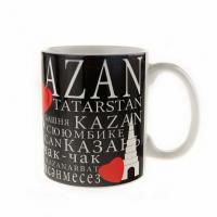 Кружка керамическая 330 мл с принтом "Казань - нет слов, одни сердечки" Дизайн - в черном исполнении