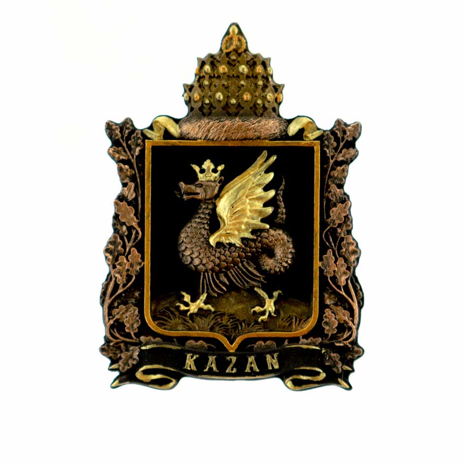 Магнит барельеф 6х8см Герб Казани чёрное золото_10