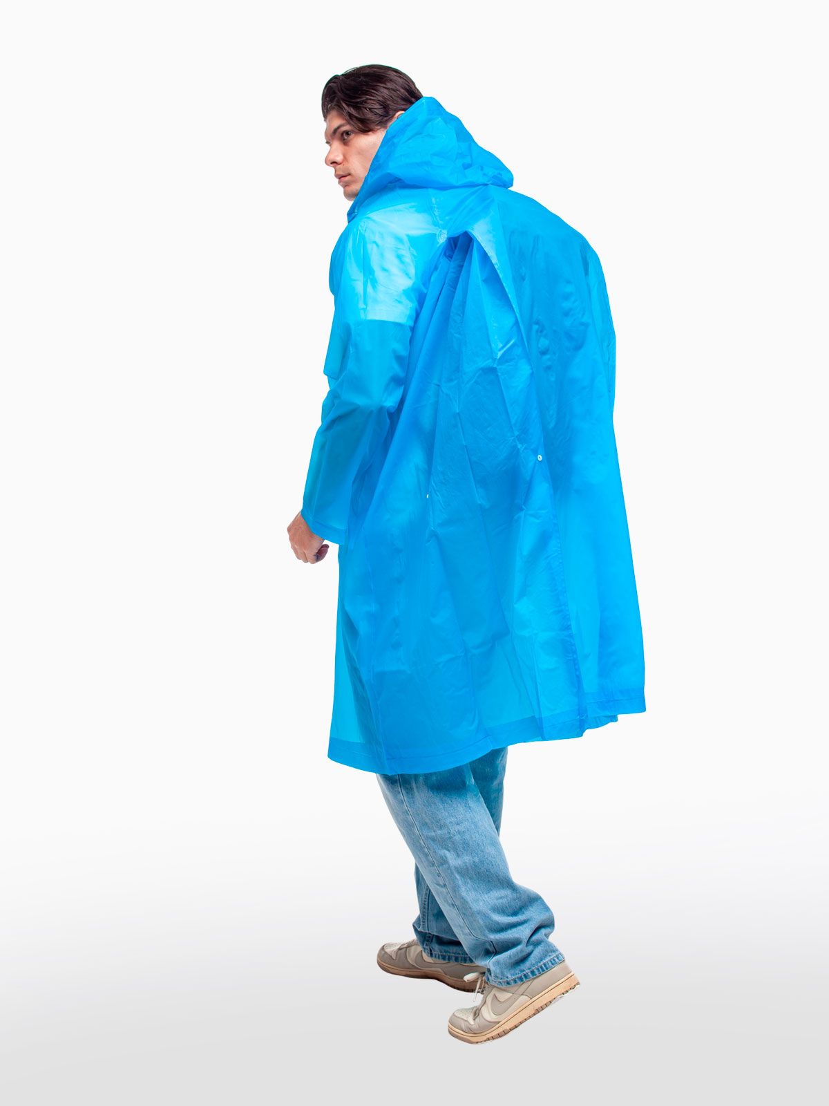 Набор из 2-х дождевиков с клапаном для рюкзака и капюшоном женский / мужской / универсальный, на кнопках, полиэтилен, цвета синие