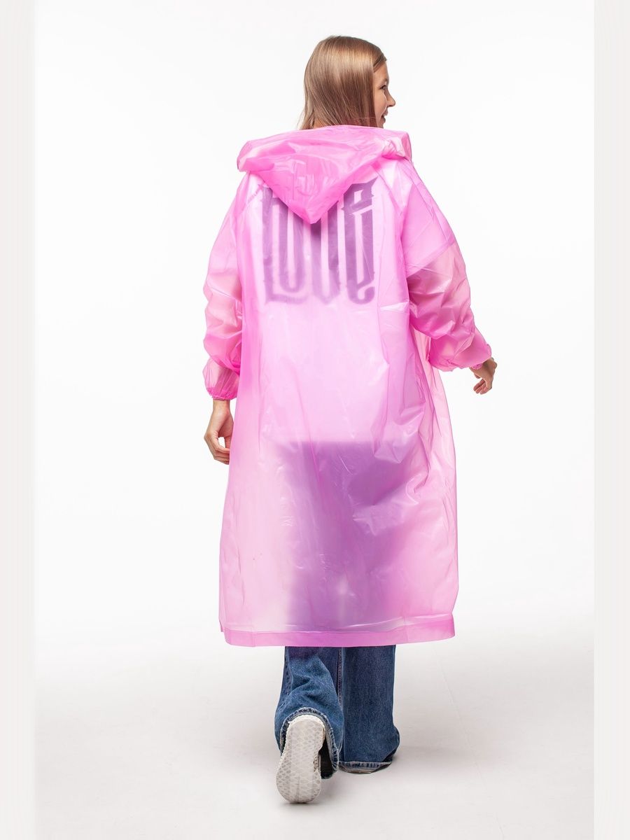 Набор из 2-х дождевиков водонепроницаемых c капюшоном женский / мужской / универсальный, на кнопках, полиэтилен, 15 мкм, цвета розовые