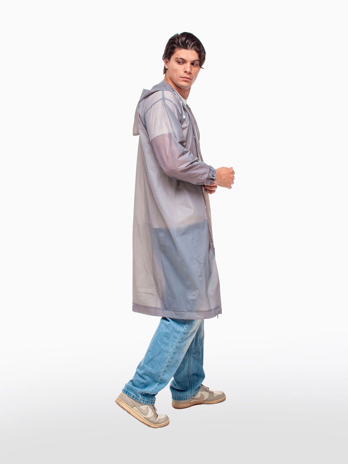 Набор из 2-х дождевиков водонепроницаемых c капюшоном женский / мужской / универсальный, на кнопках, полиэтилен, 15 мкм, цвета серые