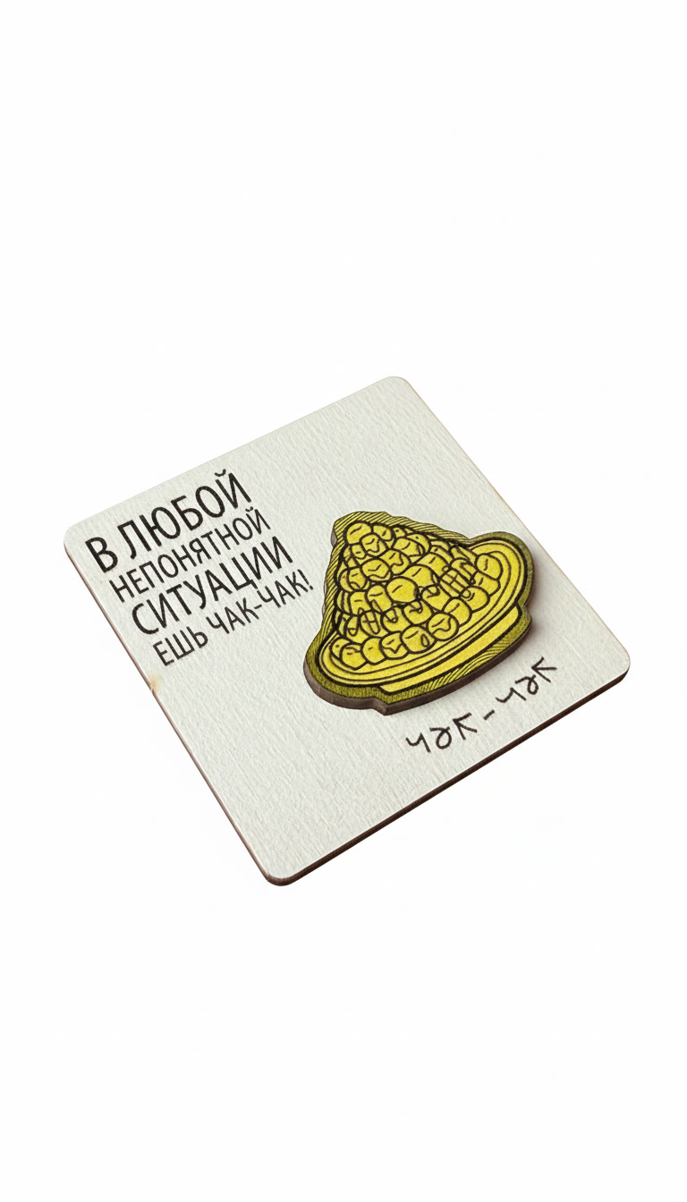 Магнит "В любой непонятной ситуации ешь чак-чак" сувенир из дерева - Мудрость предков на вашем холодильнике!