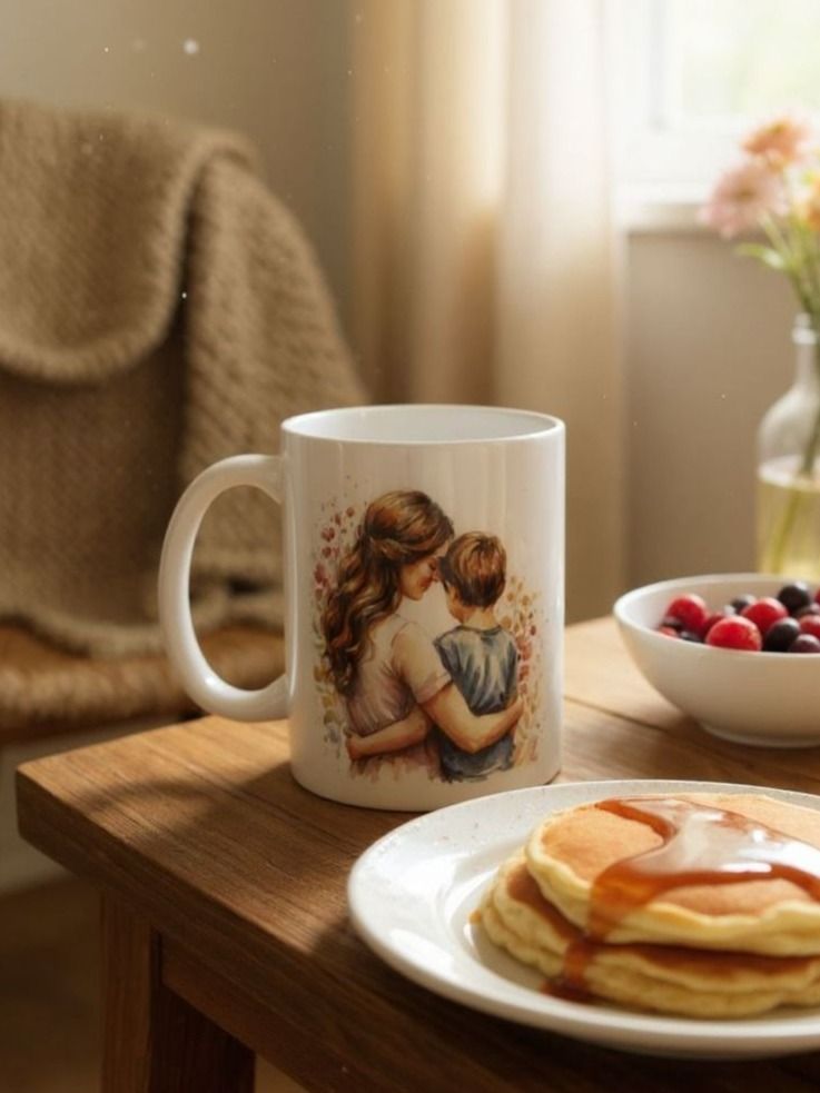 Керамическая кружка "Мама и сын" с надписью "Взрослыми становятся, когда понимают, что мама ...."