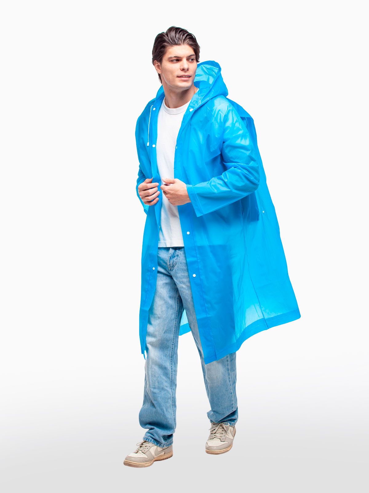 Набор из 2-х дождевиков с клапаном для рюкзака и капюшоном женский / мужской / универсальный, на кнопках, полиэтилен, цвета синие