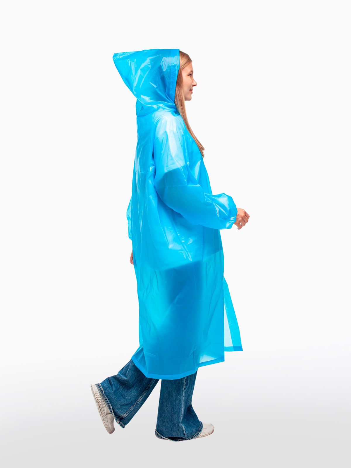 Дождевик водонепроницаемый c капюшоном женский / мужской / универсальный, на кнопках, полиэтилен, 15 мкм, цвет синий