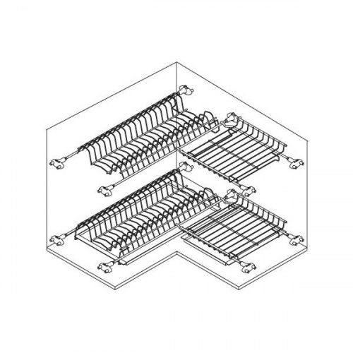 Сушка 2-уровневая угловая в базу 600x600, без рамки, поддон 1 компл. (сталь), отделка сталь