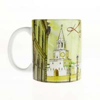 Керамическая кружка с рисунком Спасская башня, Казань от художника Хамидуллина, объем 330мл.