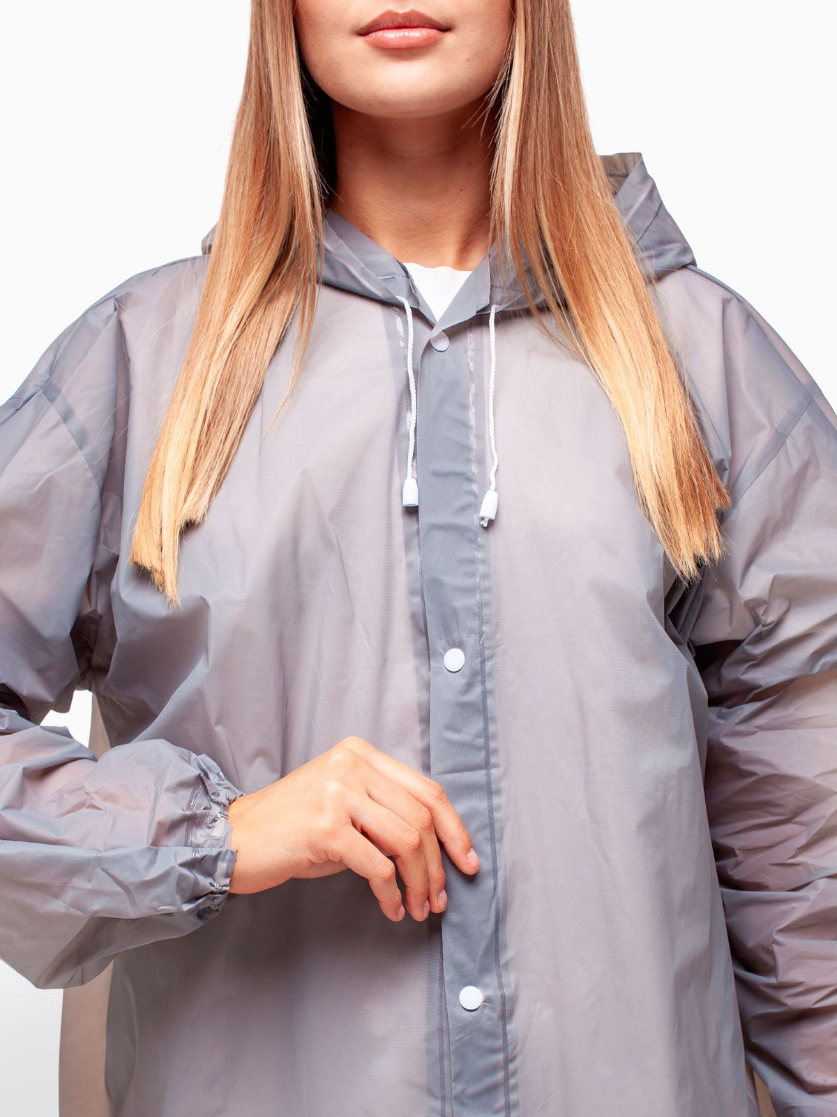 Набор из 2-х дождевиков водонепроницаемых c капюшоном женский / мужской / универсальный, на кнопках, полиэтилен, 15 мкм, цвета серые