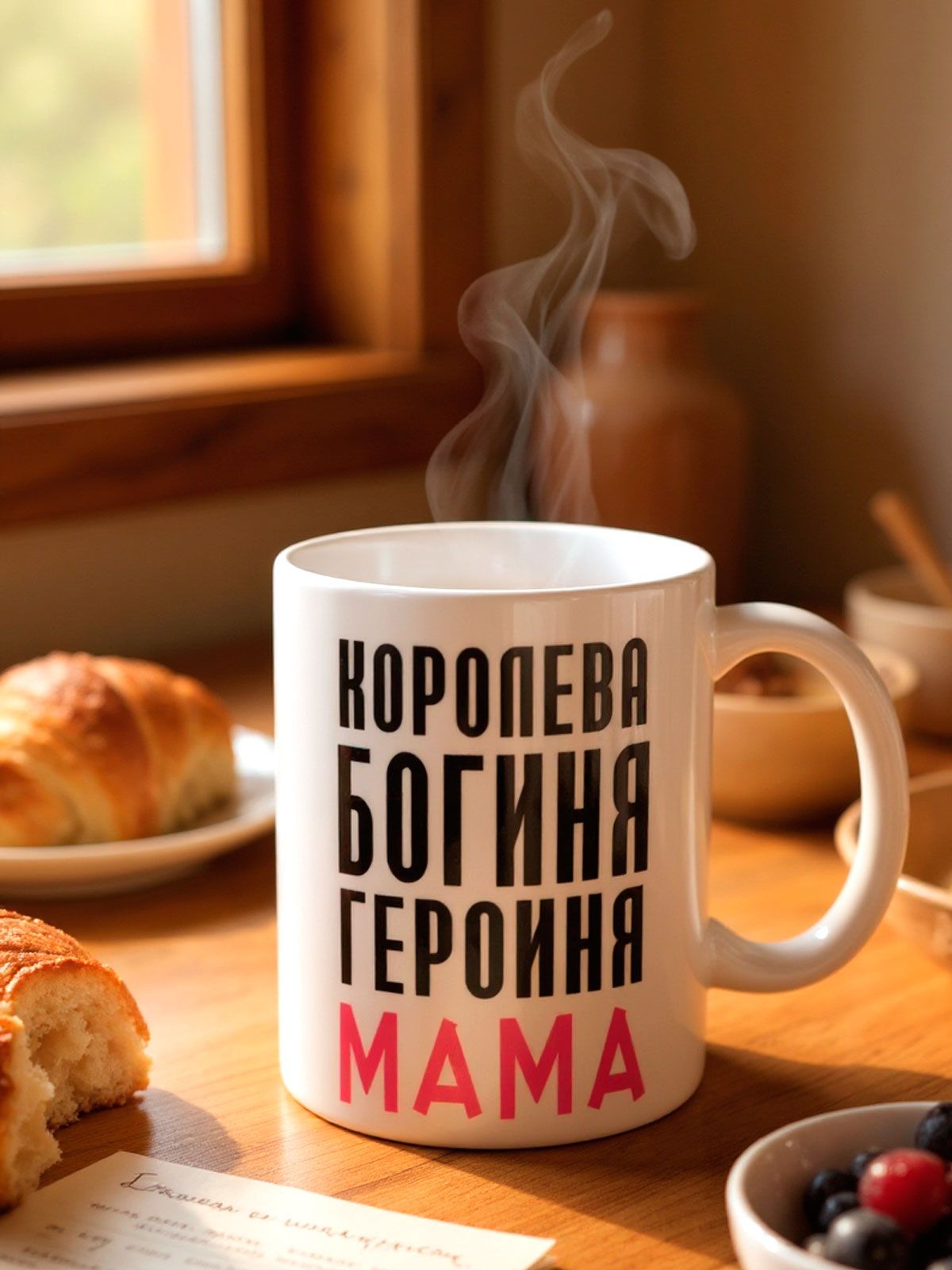 Керамическая кружка "Королева, богиня, героиня, мама", объем 420мл.