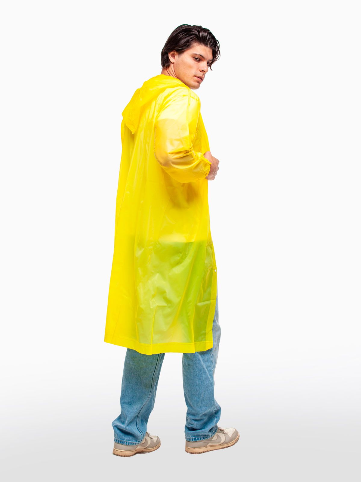 Дождевик водонепроницаемый c капюшоном женский / мужской / универсальный, на кнопках, полиэтилен, 15 мкм, цвет желтый