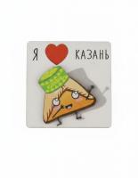 Магнит "Эчпочмак в тюбетейке - Я люблю Казань" 6см, деревянный. Тёплый сувенир для ваших воспоминаний