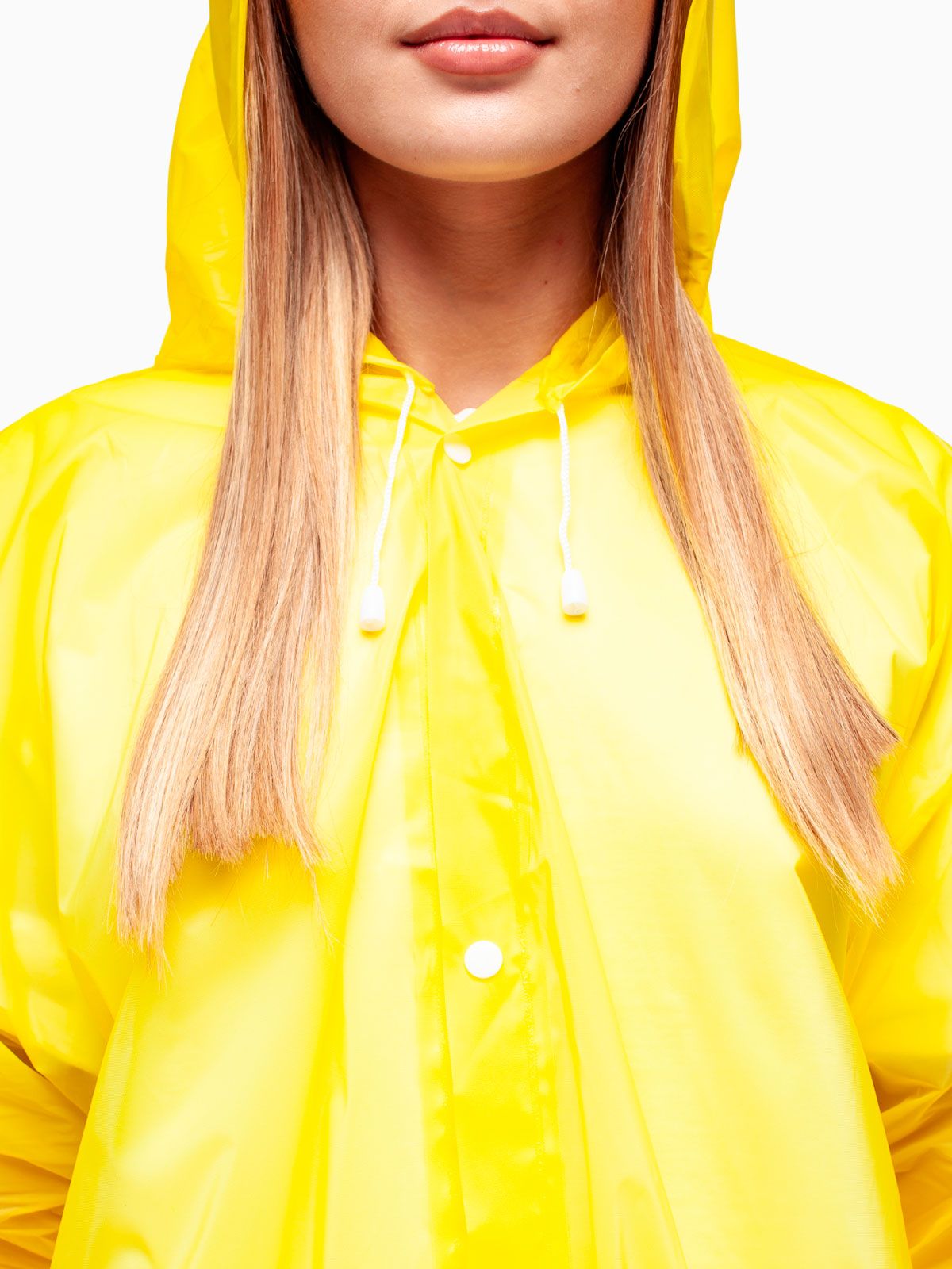 Дождевик водонепроницаемый c капюшоном женский / мужской / универсальный, на кнопках, полиэтилен, 15 мкм, цвет желтый