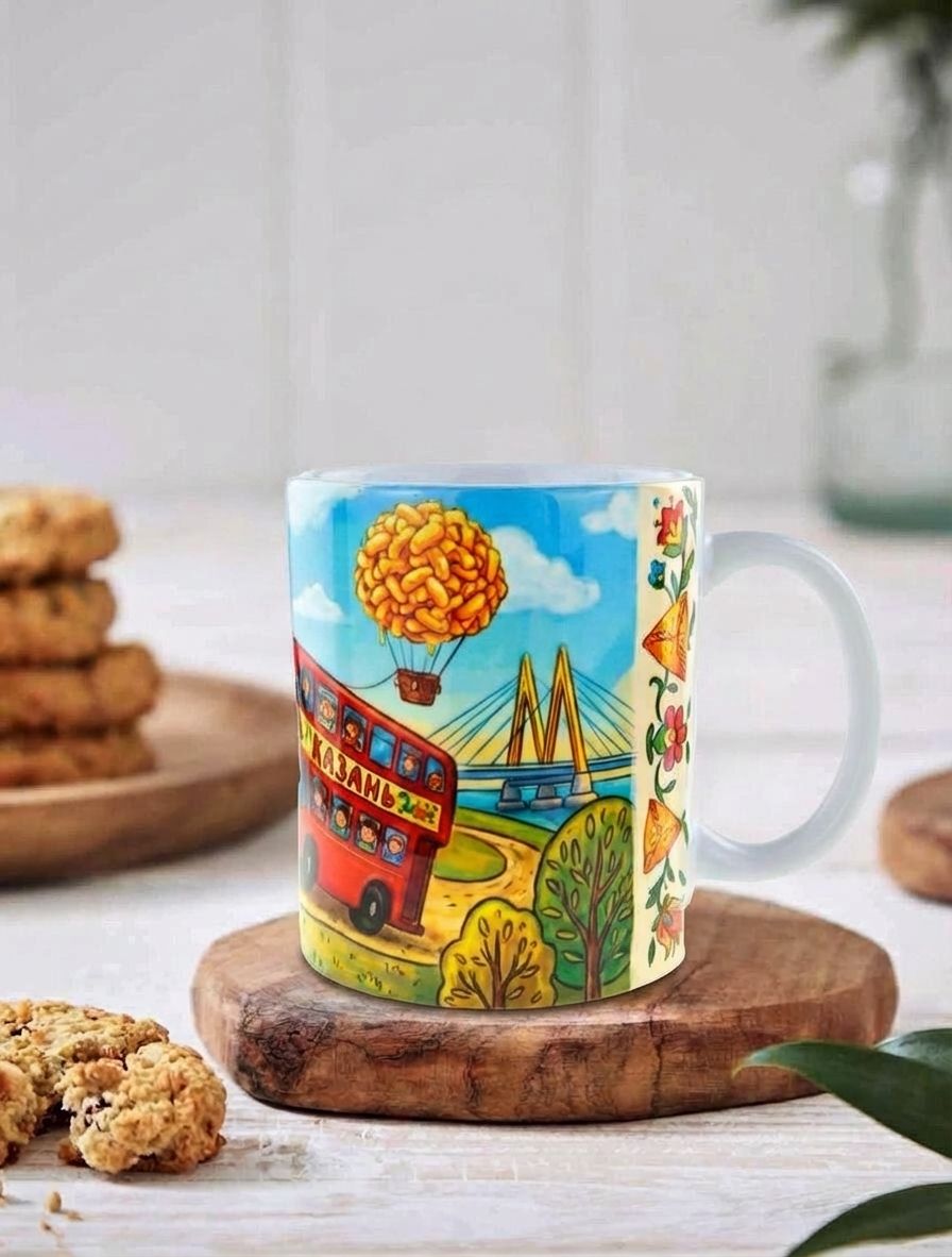 Керамическая кружка "Котовасия в Казани" с уникальным рисунком , объем 330мл.