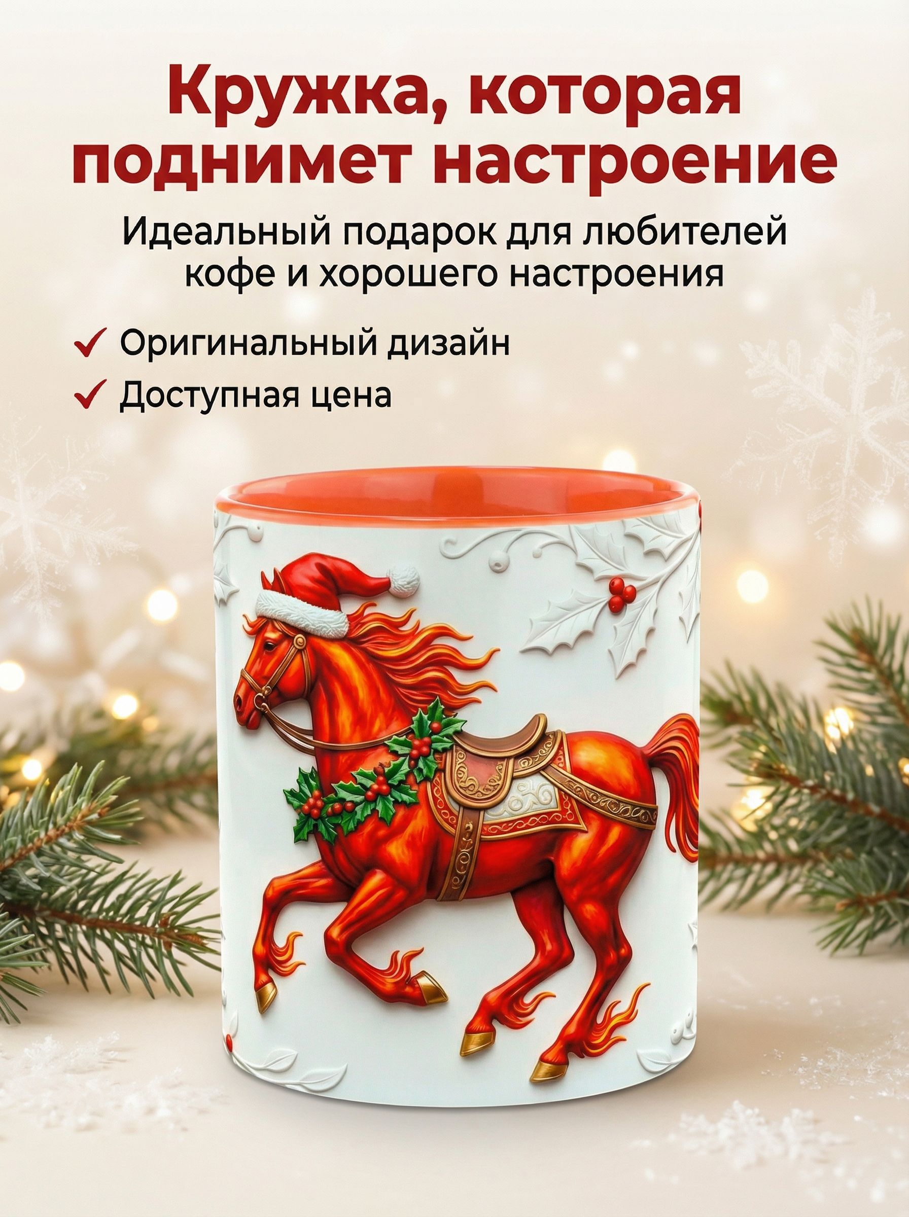 Кружка керамическая "Рыжий Конь 2026" 330мл. - Талисман года в ярких красках! Подарок на новый год.