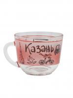 Кружка стеклянная с изображением достопримечательностей Казани, детская, красный цвет, 200мл., для чая и кофе