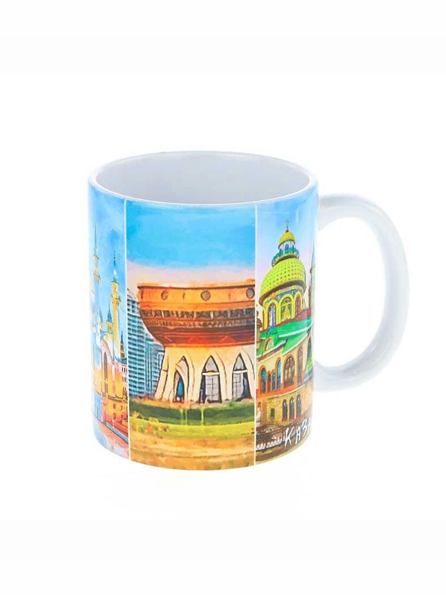 Керамическая кружка "Коллаж Казани" на основе картин казанских художников