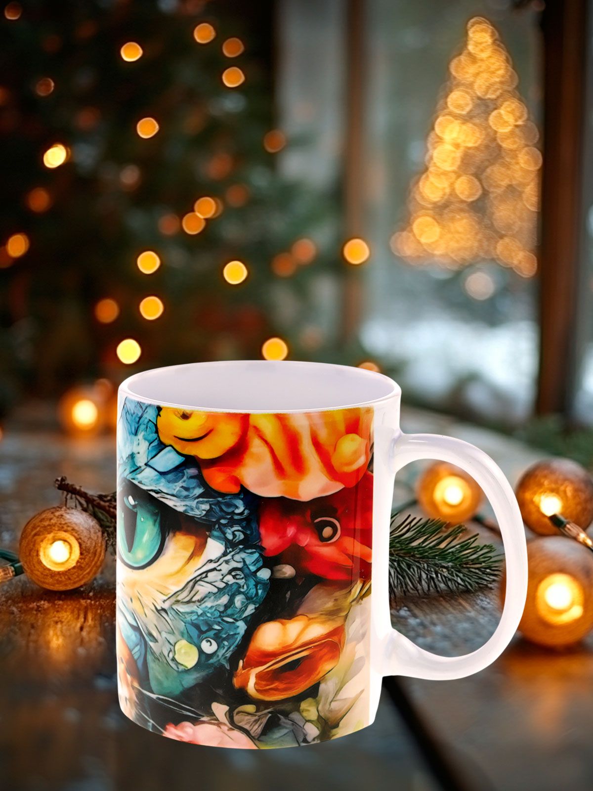 Кружка керамическая с изображением яркого кота, город Казань. Объем 330мл.