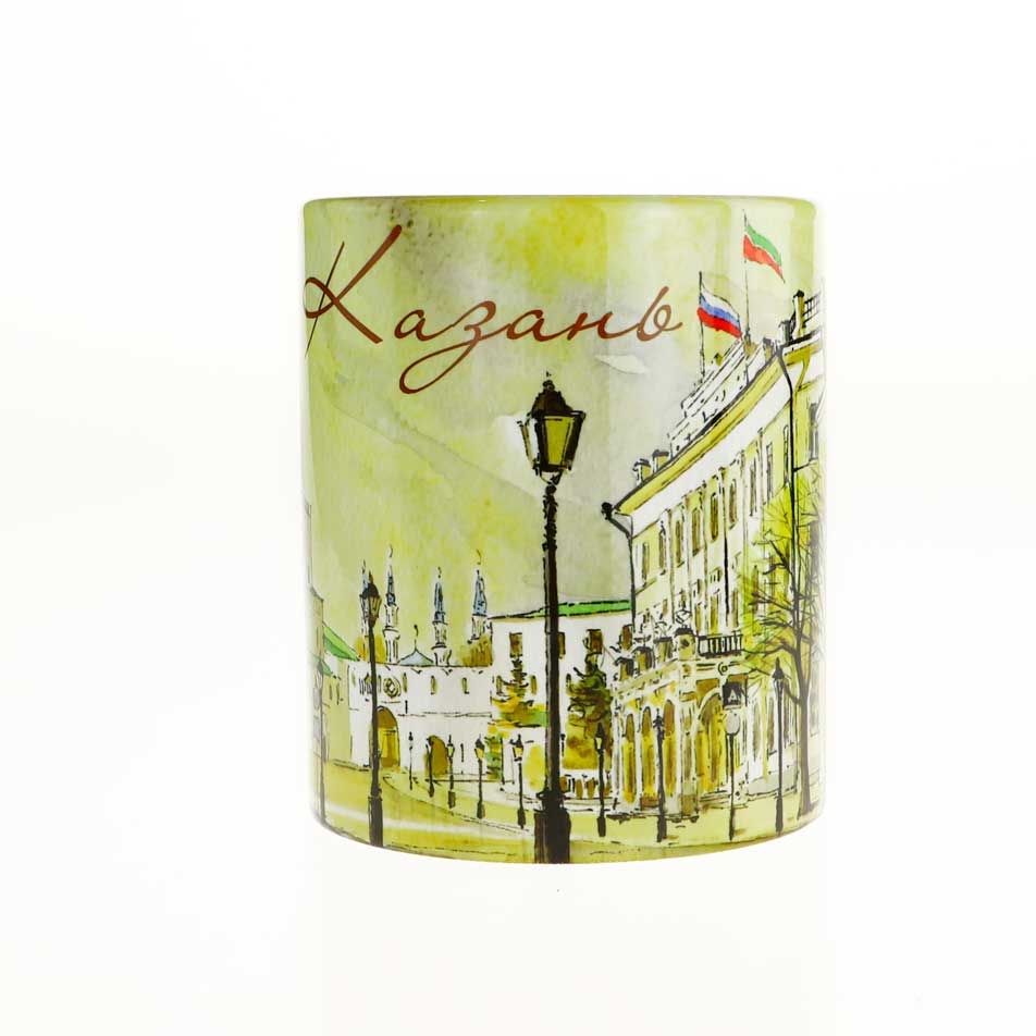 Керамическая кружка с рисунком Спасская башня, Казань от художника Хамидуллина, объем 330мл.