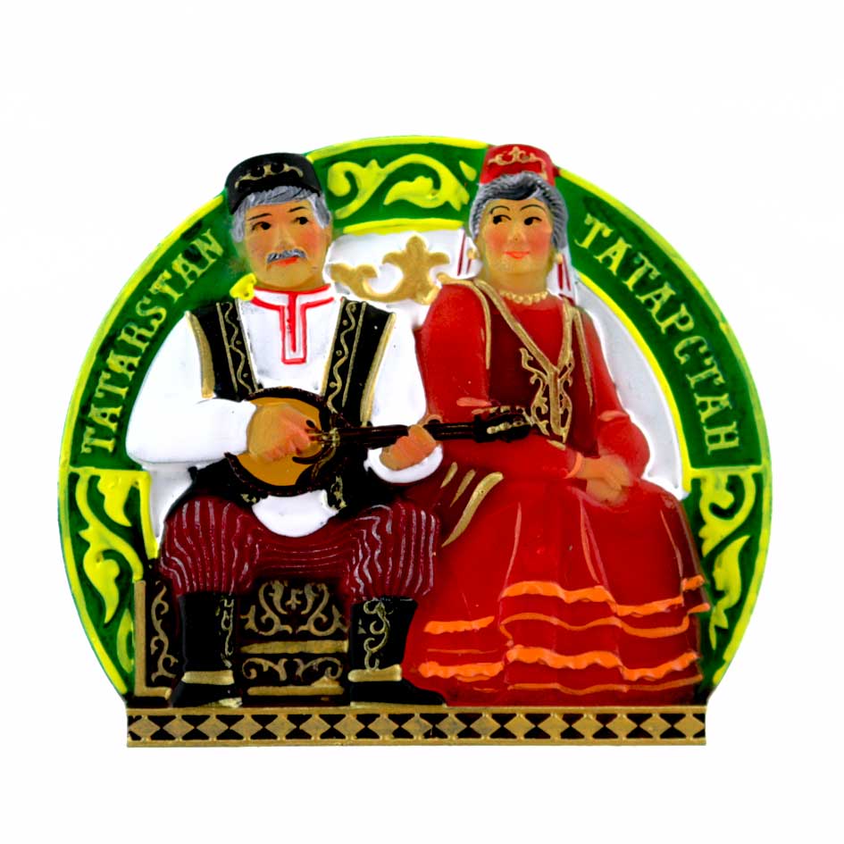 Магнит барельеф Бабай и бабушка РТ в красном_03