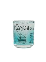 Кружка стеклянная с изображением достопримечательностей Казани, прямая, бирюзовый цвет, 250мл., для чая и кофе