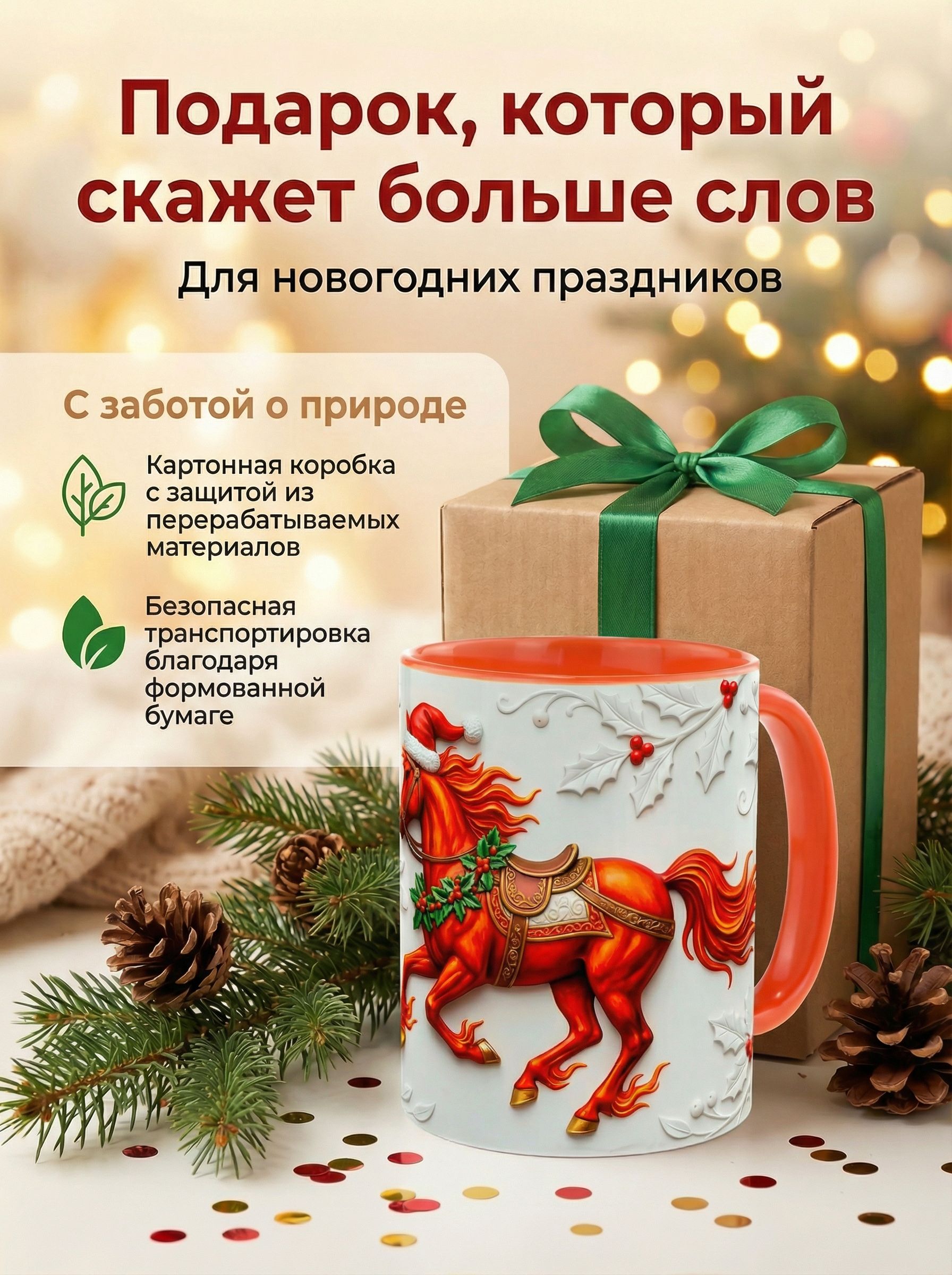Кружка керамическая "Рыжий Конь 2026" 330мл. - Талисман года в ярких красках! Подарок на новый год.