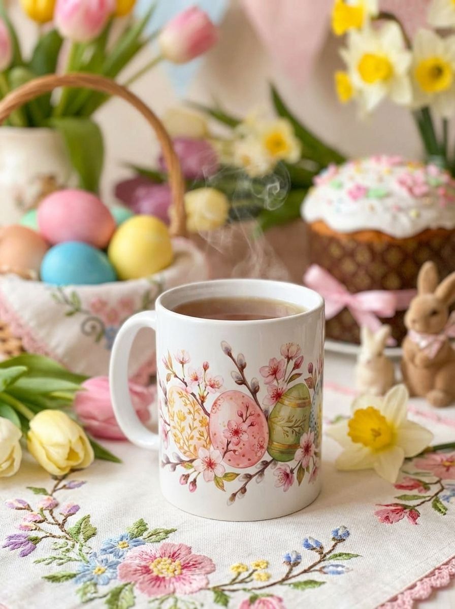 Керамическая кружка "Светлая Пасха" 2026 года, принт пасхальных яичек