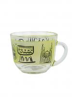 Кружка стеклянная с изображением достопримечательностей Казани, детская, желтый цвет, 200мл., для чая и кофе