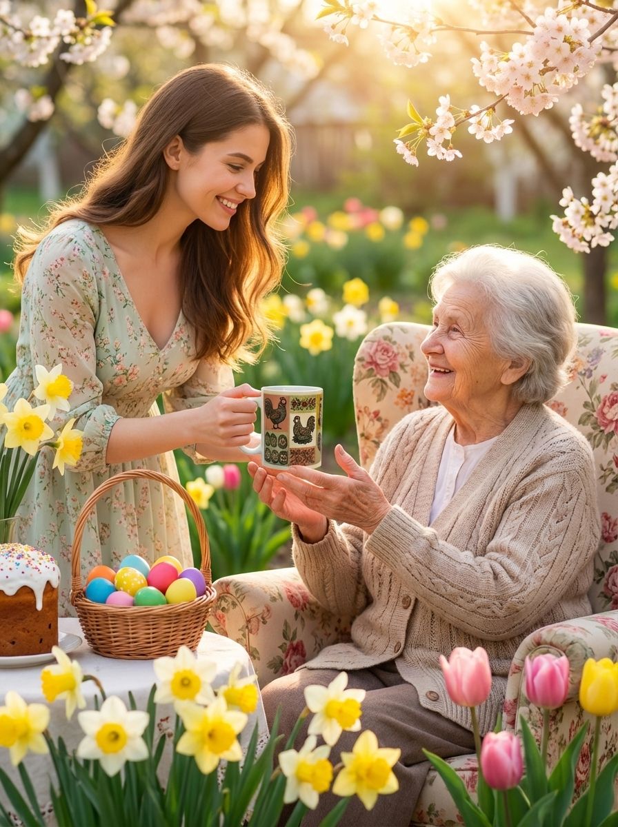 Керамическая кружка к пасхе пэчворк - Яркий стильный рисунок курочек и яичек на пасху!