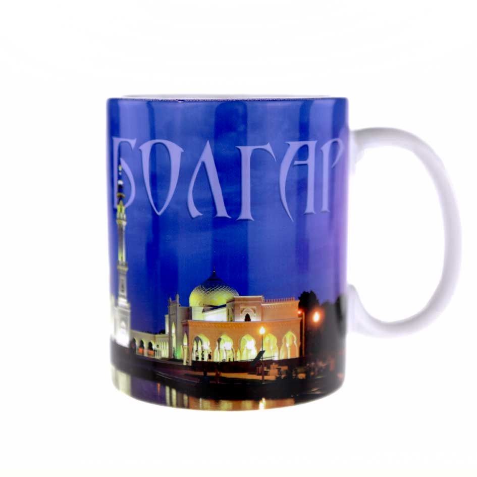 Керамическая кружка с изображением белой мечети Болгар ночь, объем 330мл.