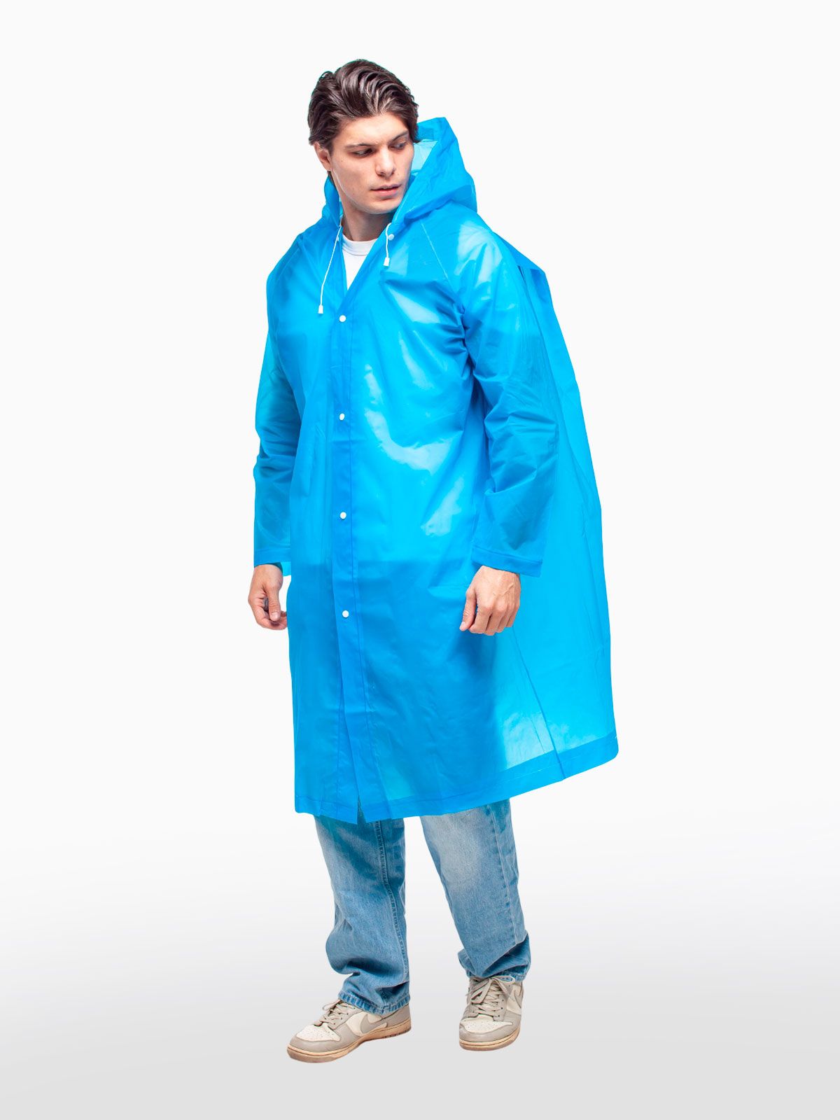 Набор из 2-х дождевиков с клапаном для рюкзака и капюшоном женский / мужской / универсальный, на кнопках, полиэтилен, цвета синие