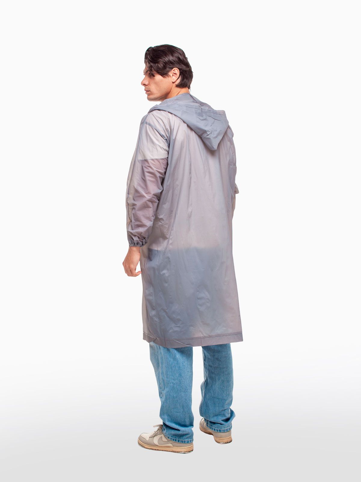 Набор из 2-х дождевиков водонепроницаемых c капюшоном женский / мужской / универсальный, на кнопках, полиэтилен, 15 мкм, цвета серые