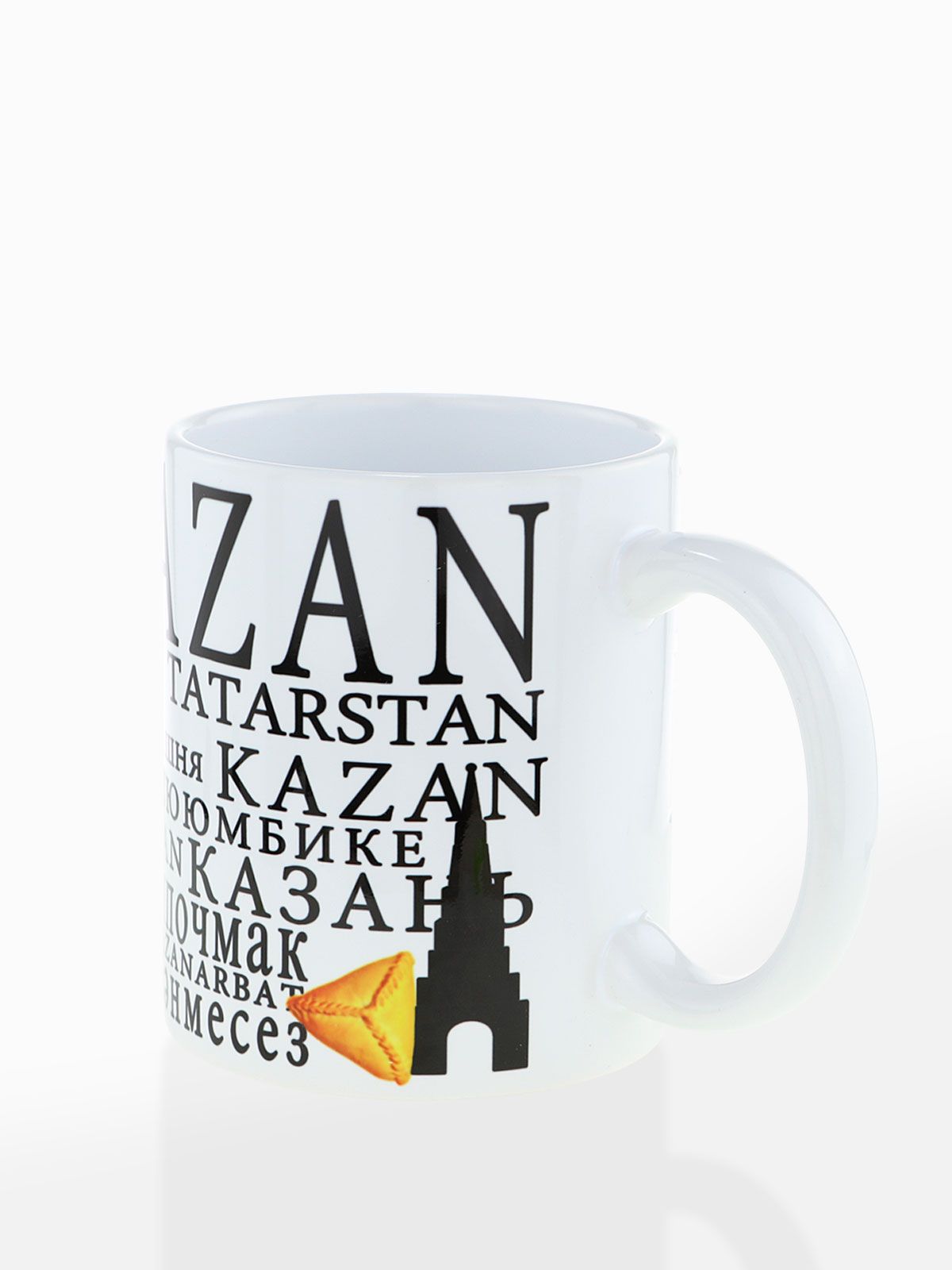 Керамическая кружка в белом цвете с татарской выпечкой Эчпочмак - стильный и удобный аксессуар для чаепития, объем 330мл